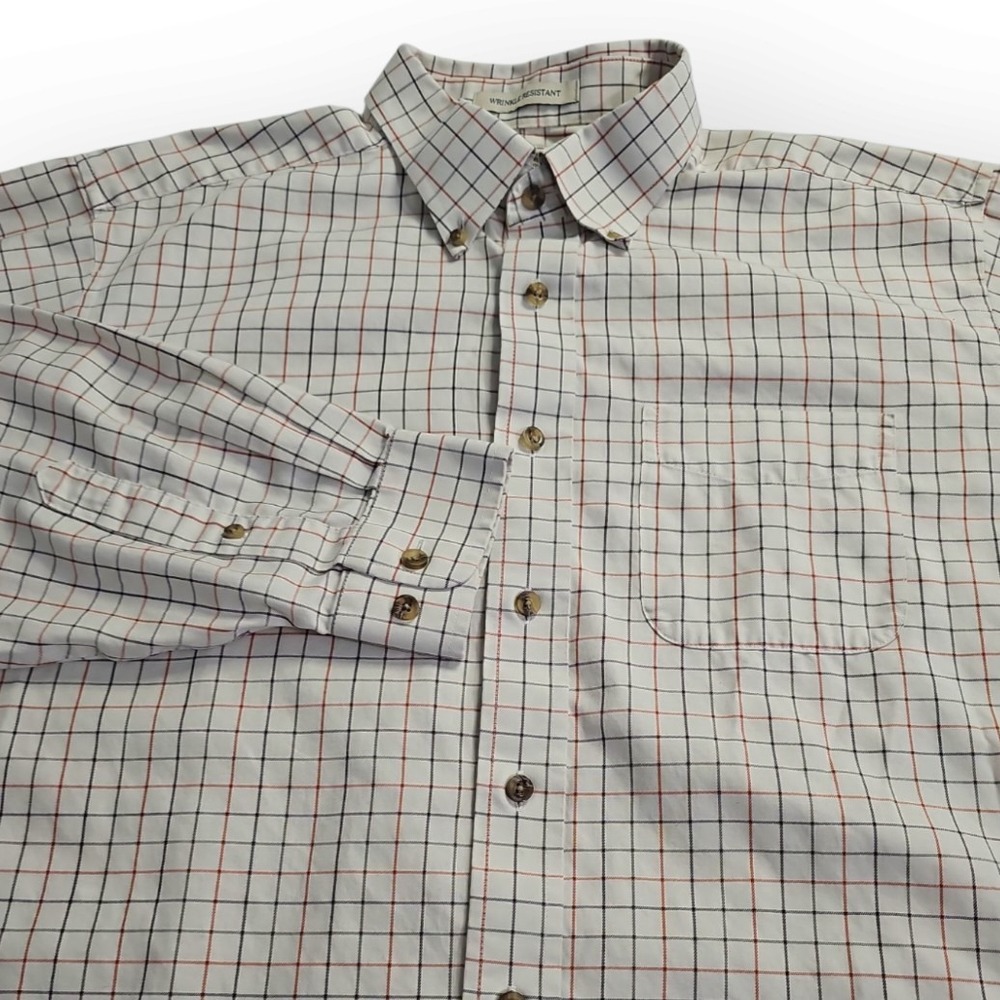 LL Bean Wrinkle Resistant Beige Check Long Sleeve Cotton Shirt Large-Tall Cotton